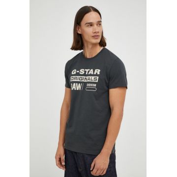 G-Star Raw tricou din bumbac culoarea gri, cu imprimeu