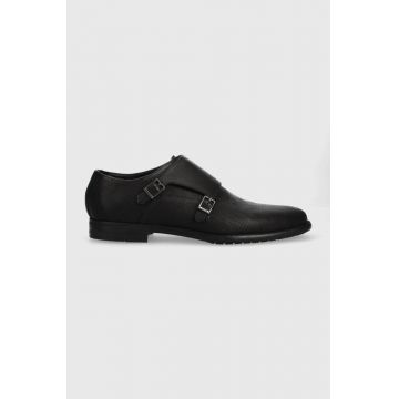 HUGO pantofi de piele Kyron Monk barbati, culoarea negru