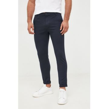 Lindbergh pantaloni barbati, culoarea albastru marin, mulata