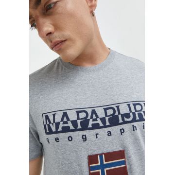 Napapijri tricou barbati, culoarea gri, neted