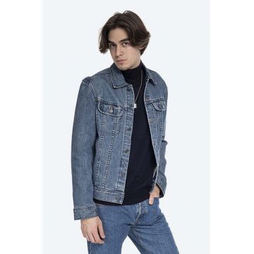 A.P.C. geacă din denim Veste Jean Us bărbați, culoarea bleumarin, de tranziție COZZK.H02223-INDIGO