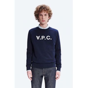 A.P.C. hanorac de bumbac Sweat Vpc bărbați, culoarea bleumarin, cu imprimeu COECQ.H27378-DARKNAVY