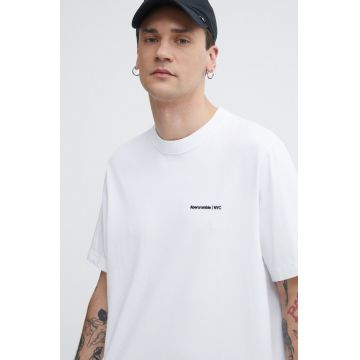 Abercrombie & Fitch tricou din bumbac barbati, culoarea alb, cu imprimeu
