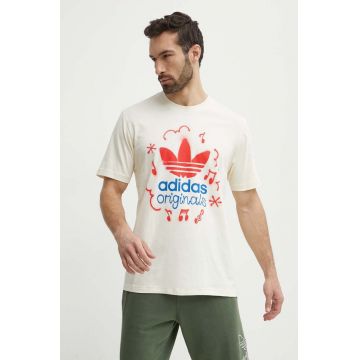 adidas Originals tricou din bumbac barbati, culoarea bej, cu imprimeu, IS2895