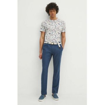 Medicine pantaloni din in bărbați, culoarea bleumarin, drept