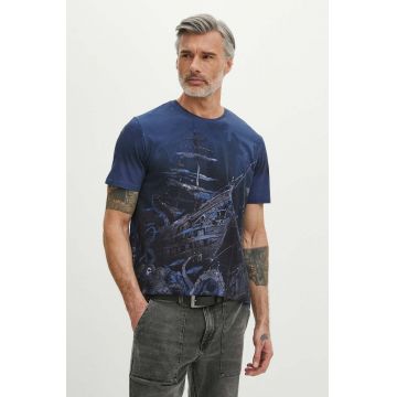 Medicine tricou din bumbac culoarea albastru marin, modelator