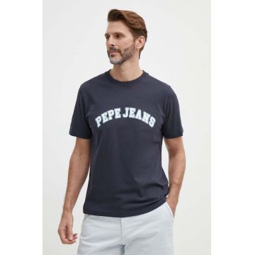 Pepe Jeans tricou din bumbac barbati, culoarea albastru marin, cu imprimeu