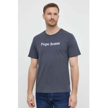 Pepe Jeans tricou din bumbac CLIFTON barbati, culoarea gri, cu imprimeu, PM509374