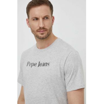 Pepe Jeans tricou din bumbac CLIFTON barbati, culoarea gri, cu imprimeu, PM509374