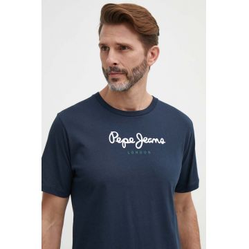 Pepe Jeans tricou din bumbac Eggo barbati, culoarea albastru marin, cu imprimeu