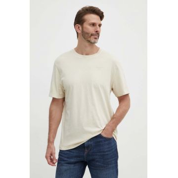 Pepe Jeans tricou din bumbac Jacko barbati, culoarea bej, neted