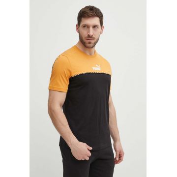 Puma tricou din bumbac bărbați, culoarea maro, cu model 673341