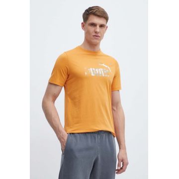 Puma tricou din bumbac barbati, culoarea portocaliu, cu imprimeu, 675942