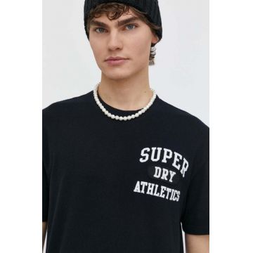 Superdry tricou din bumbac barbati, culoarea negru, cu imprimeu