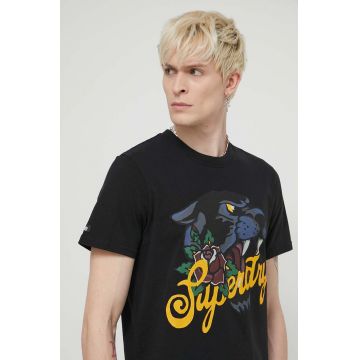 Superdry tricou din bumbac barbati, culoarea negru, cu imprimeu