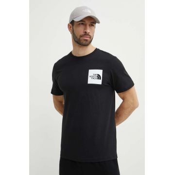 The North Face tricou din bumbac M S/S Fine Tee barbati, culoarea negru, cu imprimeu, NF0A87NDJK31