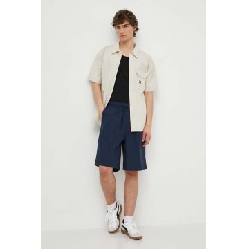 Tommy Jeans camasa din bumbac barbati, culoarea bej, cu guler clasic, relaxed, DM0DM18969