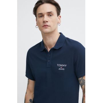 Tommy Jeans polo de bumbac culoarea albastru marin, cu imprimeu, DM0DM18927