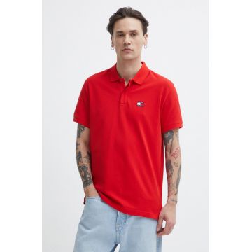 Tommy Jeans polo de bumbac culoarea rosu, neted, DM0DM18314