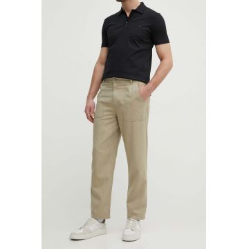 United Colors of Benetton pantaloni din amestec de in culoarea bej, drept