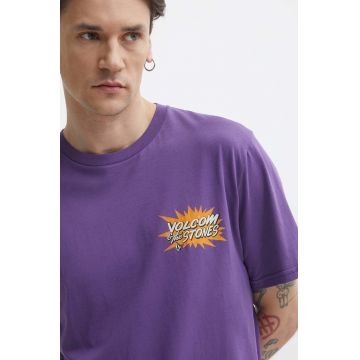 Volcom tricou din bumbac barbati, culoarea violet, cu imprimeu