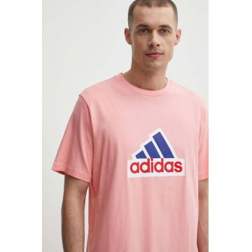 adidas tricou din bumbac barbati, culoarea roz, cu imprimeu, IS8342