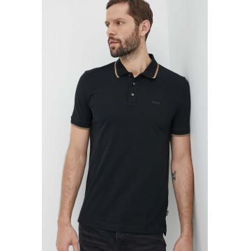 BOSS polo de bumbac culoarea negru, neted