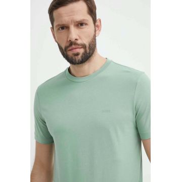 BOSS tricou din bumbac barbati, culoarea verde, neted