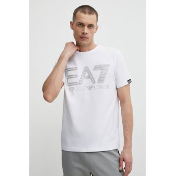 EA7 Emporio Armani tricou barbati, culoarea alb, cu imprimeu