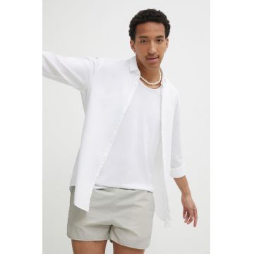 HUGO cămașă din amestec de in culoarea alb, cu guler clasic, slim 50513966
