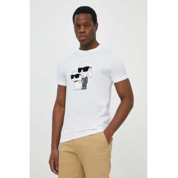 Karl Lagerfeld tricou din bumbac bărbați, culoarea alb, cu imprimeu 542241.755061