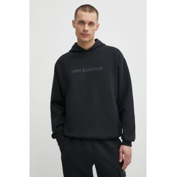 New Balance bluza barbati, culoarea negru, cu glugă, cu imprimeu, MT41571BK