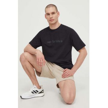 New Balance tricou din bumbac barbati, culoarea negru, cu imprimeu, MT41559BK