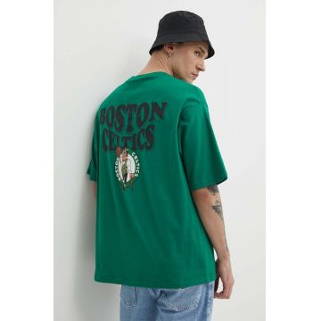 New Era tricou din bumbac barbati, culoarea verde, cu imprimeu, BOSTON CELTICS
