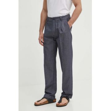 Pepe Jeans pantaloni RELAXED PLEATED LINEN PANTS barbati, culoarea gri, cu fason chinos, PM211700