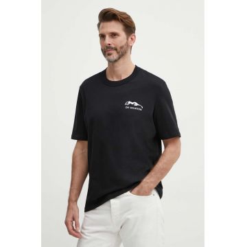 Sisley tricou din bumbac barbati, culoarea negru, cu imprimeu