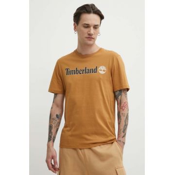 Timberland tricou din bumbac barbati, culoarea maro, cu imprimeu, TB0A5UPQP471