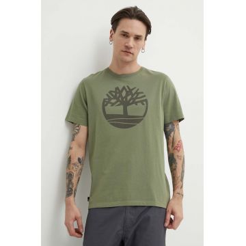 Timberland tricou din bumbac barbati, culoarea verde, cu imprimeu, TB0A2C2RAP61