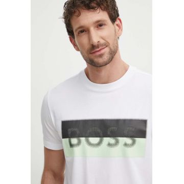 BOSS Green tricou bărbați, culoarea alb, cu imprimeu 50512998