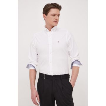 Gant camasa din bumbac barbati, culoarea alb, cu guler button-down, slim