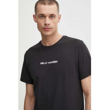 Helly Hansen tricou din bumbac barbati, culoarea negru, cu imprimeu