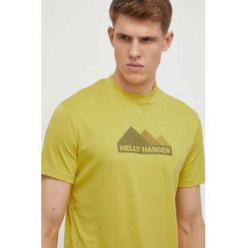 Helly Hansen tricou sport culoarea galben, cu imprimeu