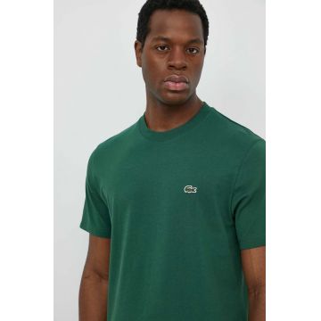 Lacoste tricou din bumbac barbati, culoarea verde, neted