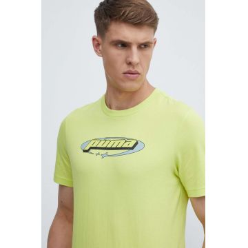 Puma tricou din bumbac bărbați, culoarea verde, cu imprimeu 625424