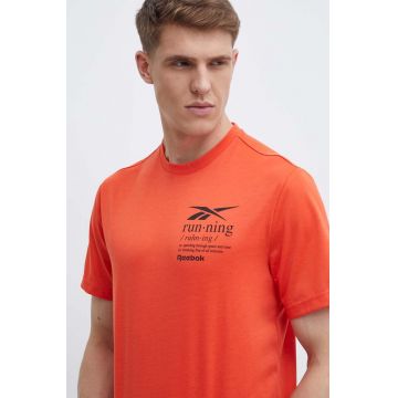 Reebok tricou barbati, culoarea portocaliu, cu imprimeu, 100076378