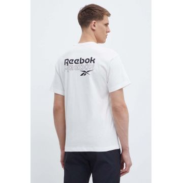 Reebok tricou din bumbac Brand Proud barbati, culoarea bej, cu imprimeu, 100076380