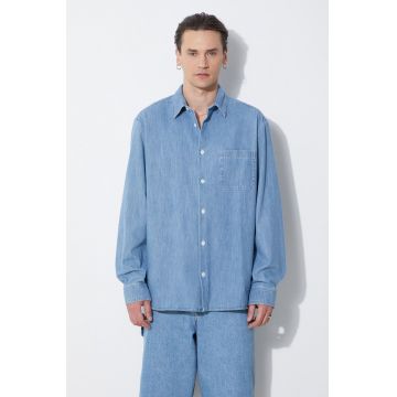 A.P.C. camasa jeans chemise math barbati, cu guler clasic, relaxed, COGXX-H12584