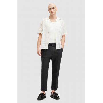 AllSaints pantaloni din in CROSS TALLIS TROUSER culoarea negru, cu fason chinos, M006TA