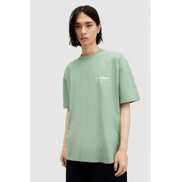 AllSaints tricou din bumbac ACCESS SS CREW barbati, culoarea verde, cu imprimeu, M038PA