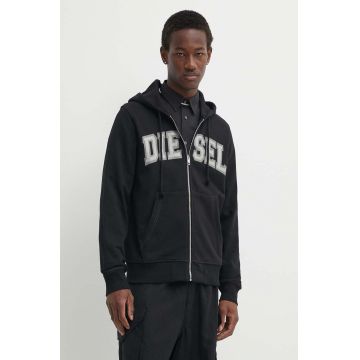 Diesel bluză S-GINN-HOOD-ZIP-K12 bărbați, culoarea negru, cu glugă, imprimeu, A12520.0HAYT